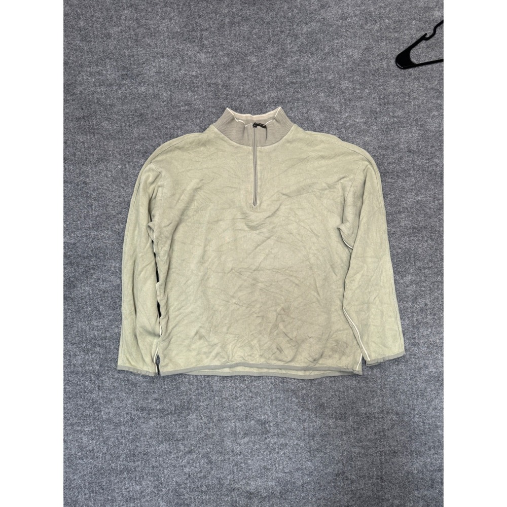 Tommy Bahama Mens Small Quarter Zip Pullover Sage Green Textured Cotton Sweater‎